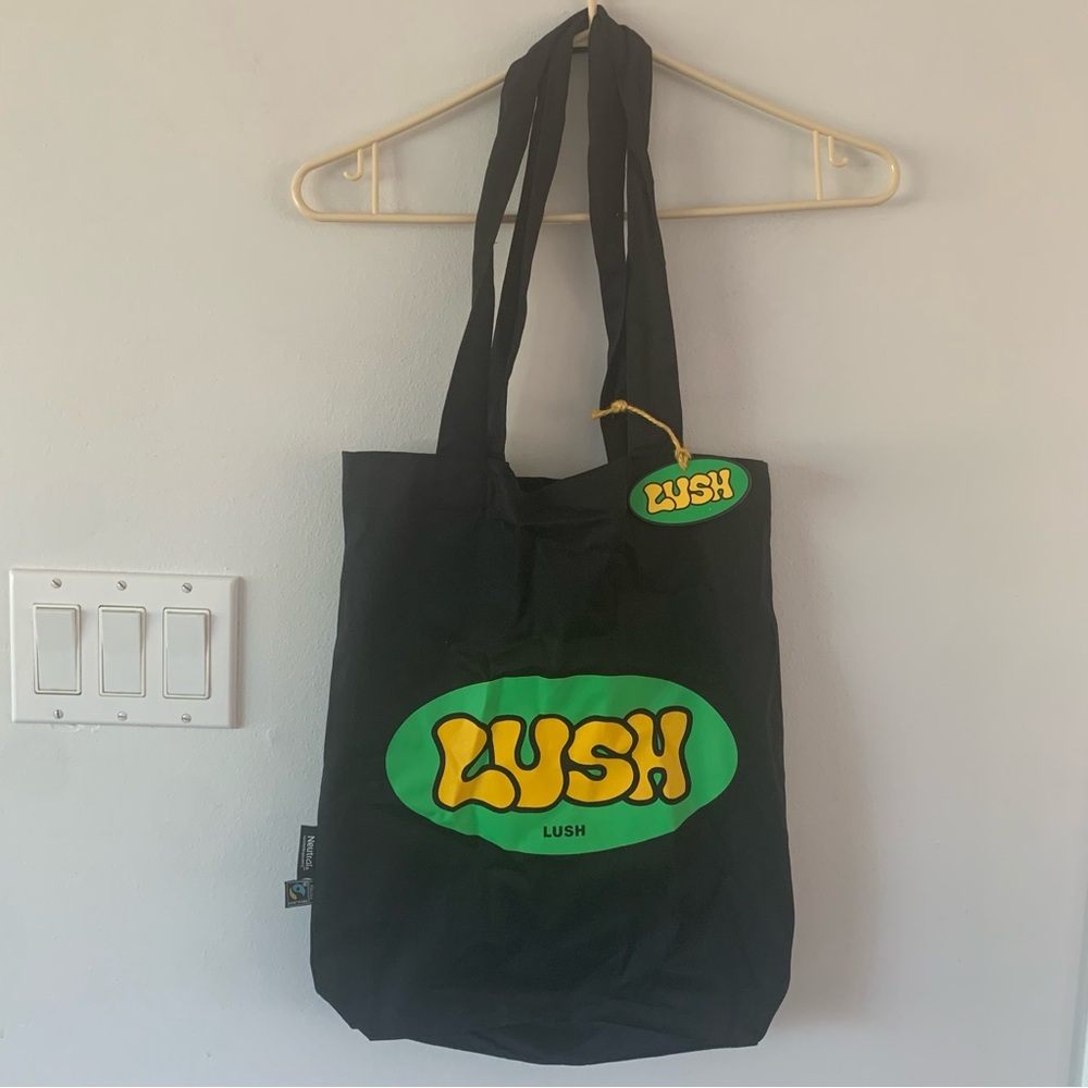 NEW Lush Black Tote Bag Logo Green Yellow Organic Cotton Eco Friendly Reusable